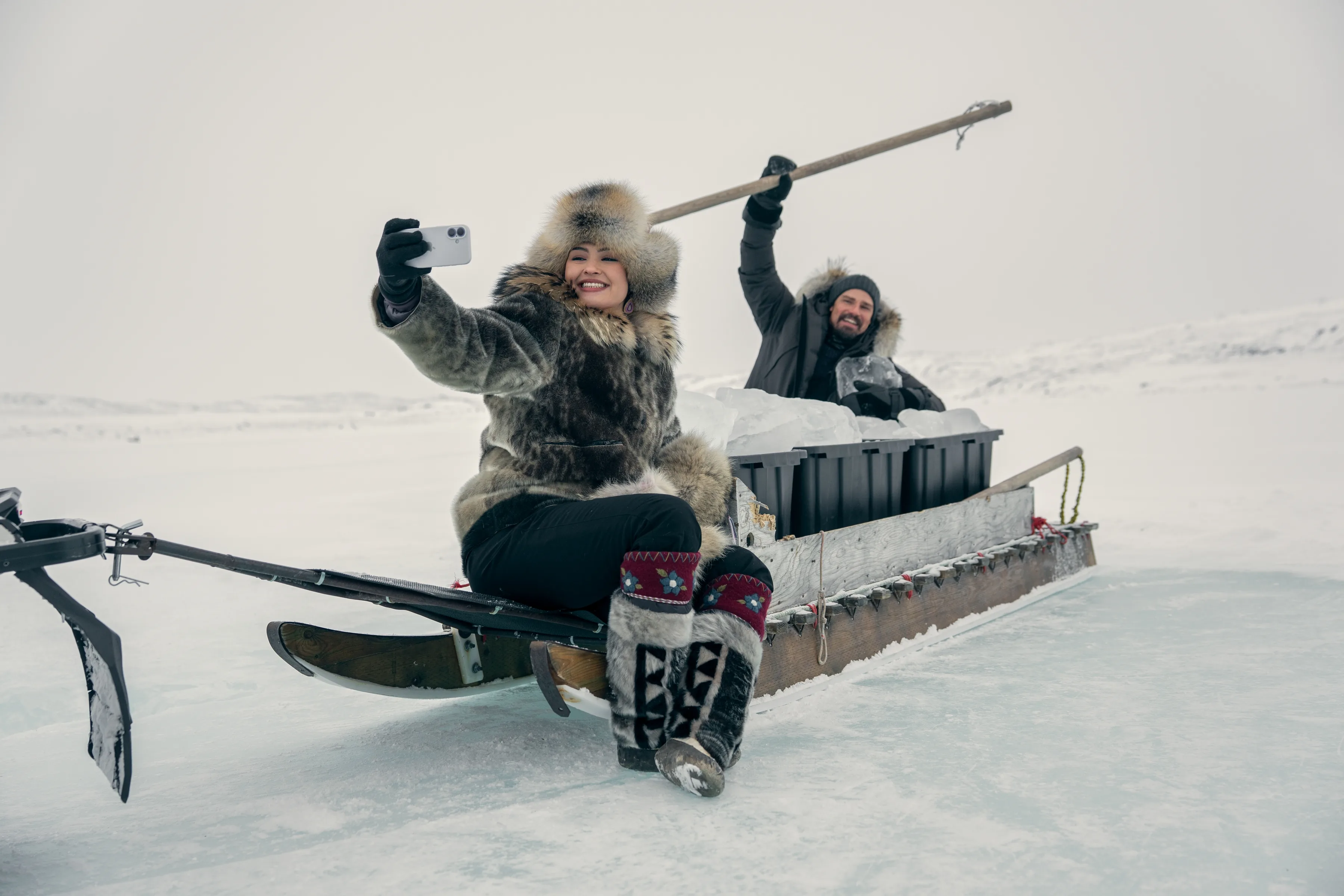 Anna Lambe and Jay Ryan in North of North season two. Photo: Jasper Savage; Courtesy of CBC, APTN and Netflix
